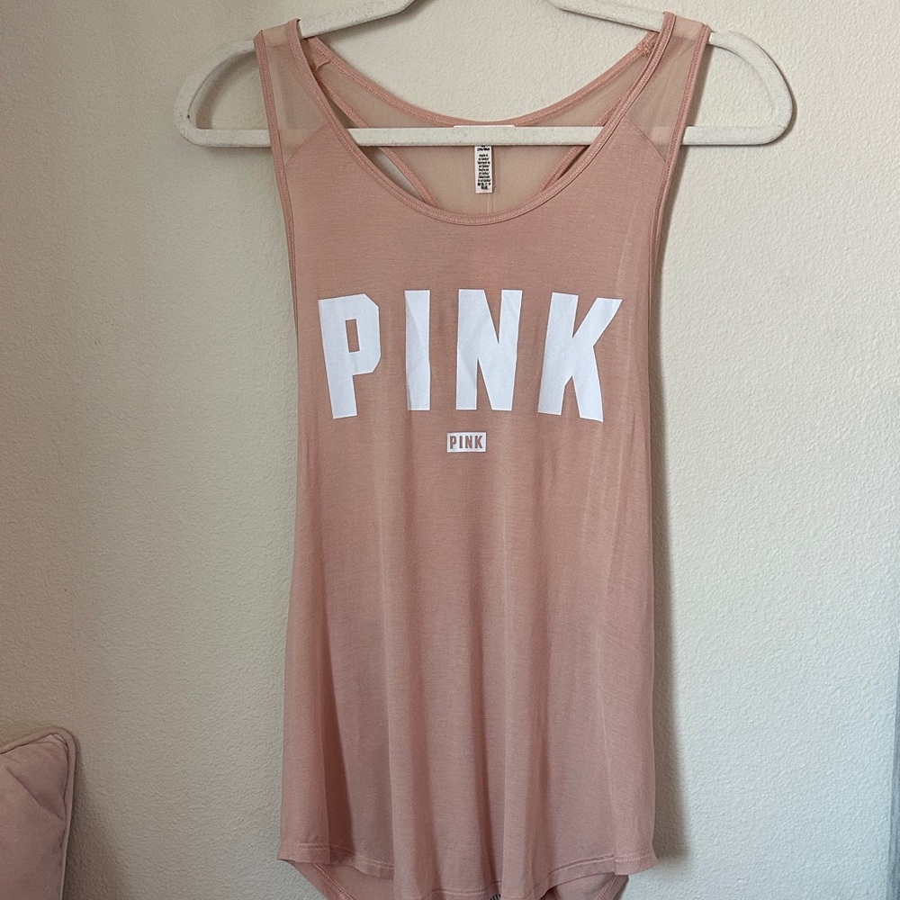 NEW. PINK Victoria's Secret Blush Tank with White Logo